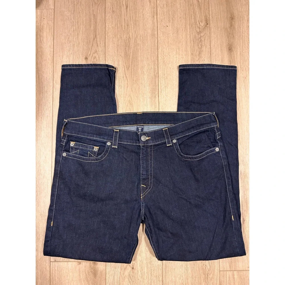 True Religion Mens Dark Indigo Straight Leg Horseshoe Stitch Jeans Size 40